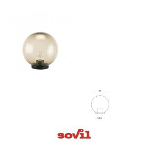 SOVIL testa palo sfera fumè E27 art.409/06 struttura in termoplastico da 20cm , foro palo 6 cm.  IP44