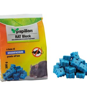 PAPILLON rat block esca rodenticida paraffinati a base di Brodifacoum 300gr.