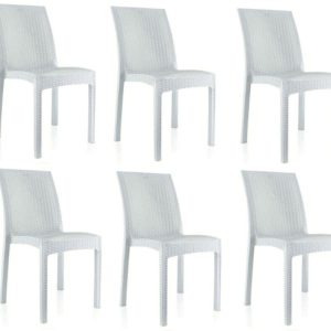 KIT 6 SEDIE POLIPROPILENE BAR RISTORANTE INTERNO ESTERNO SIMIL RATTAN BIANCO SL
