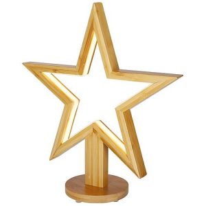 Decorazione luminosa stella led legno con base luce fissa H 35 cm
