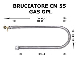 BRUCIATORE A GAS GPL PER PIETRA LAVICA OLLARE IN GHISA E PER BARBECUE 55×22 cm