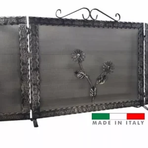 PARASCINTILLE IN FERRO PER CAMINO CAMINETTO 3 ANTE CM 100x48h cm TIPO MARGHERITA