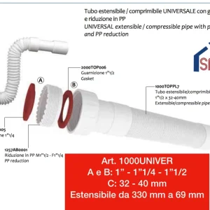 Sifone Universale Estensibile da 1″” – 11/4″” – 11/2″” Uscita 32/40